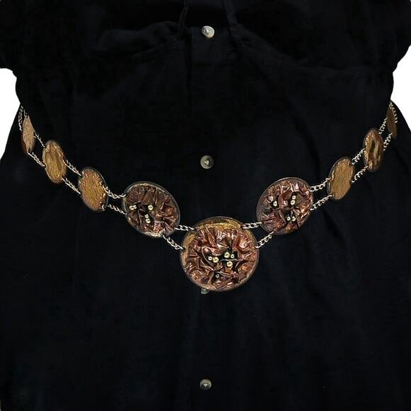 Artisan Brutalist Boho Coin Belt Sculptural Enamel 28-40” Greco Roman Influence - Picture 3 of 13
